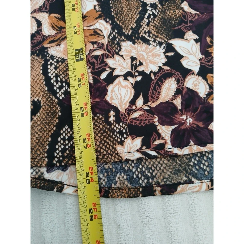 Marc New‎ York Women's Blouse Tunic Brown & Purple Floral Long Sleeve Bohemian